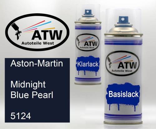 Aston-Martin, Midnight Blue Pearl, 5124: 400ml Sprühdose + 400ml Klarlack - Set, von ATW Autoteile West.